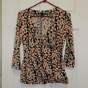 New Directions black brown faux wrap top Sz SNWOT
